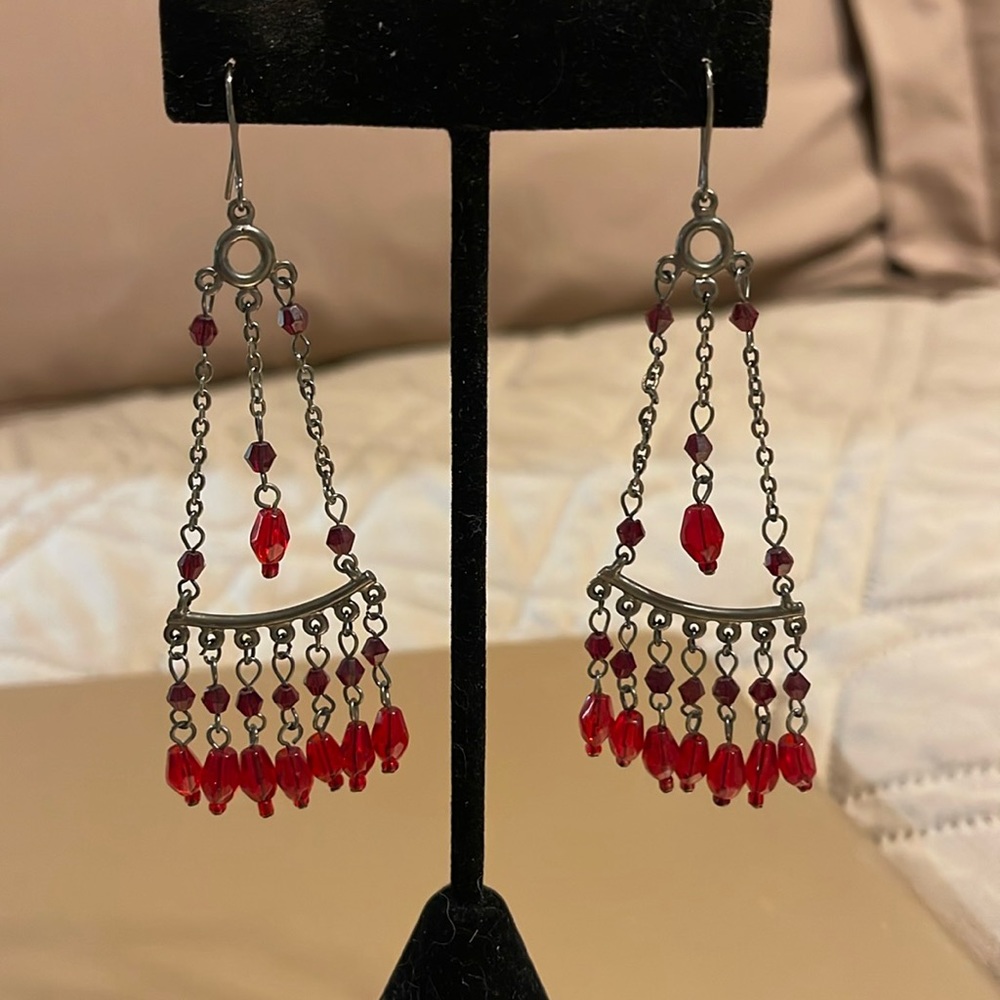 Boutique! Silver dangles with red beads
